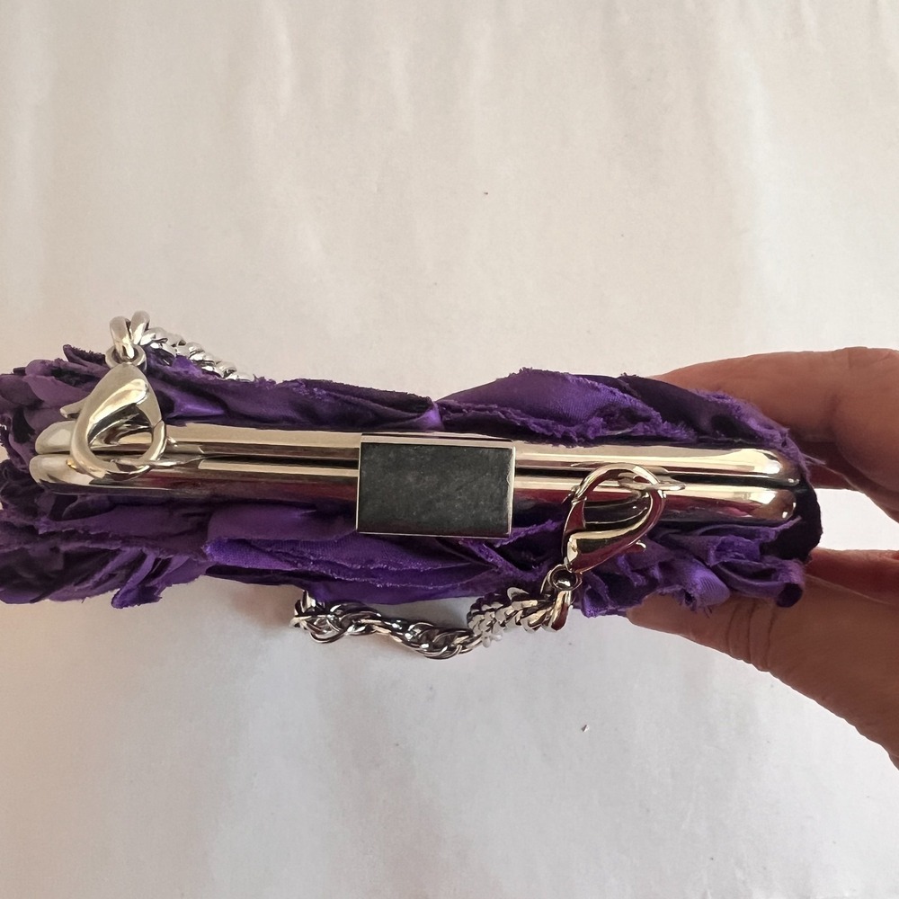 WHBM Womens Rosette Floral Evening Purse 3D Purple Chain Event Wedding Handbag - Picture 4 of 12